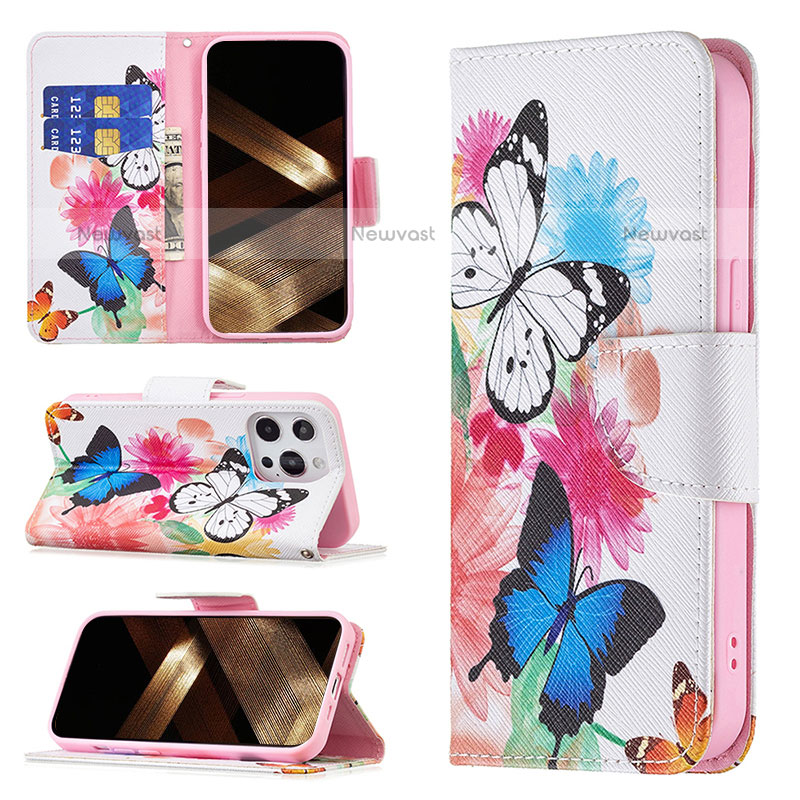 Leather Case Stands Butterfly Flip Cover L03 Holder for Apple iPhone 15 Pro Max Pink