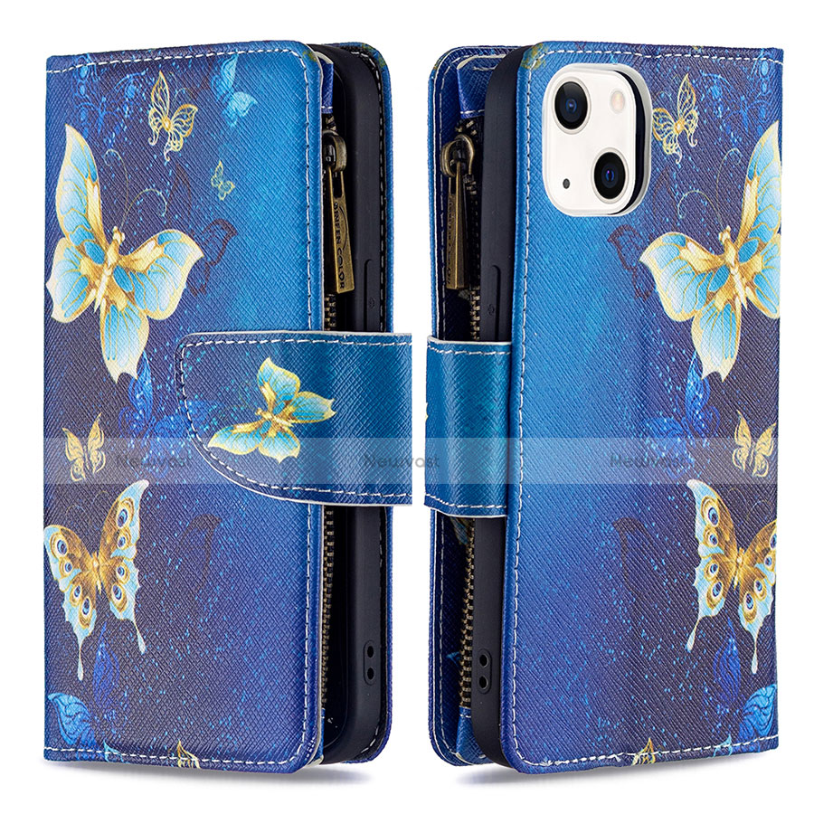 Leather Case Stands Butterfly Flip Cover L04 Holder for Apple iPhone 13 Blue