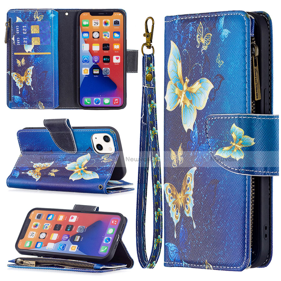 Leather Case Stands Butterfly Flip Cover L04 Holder for Apple iPhone 13 Blue