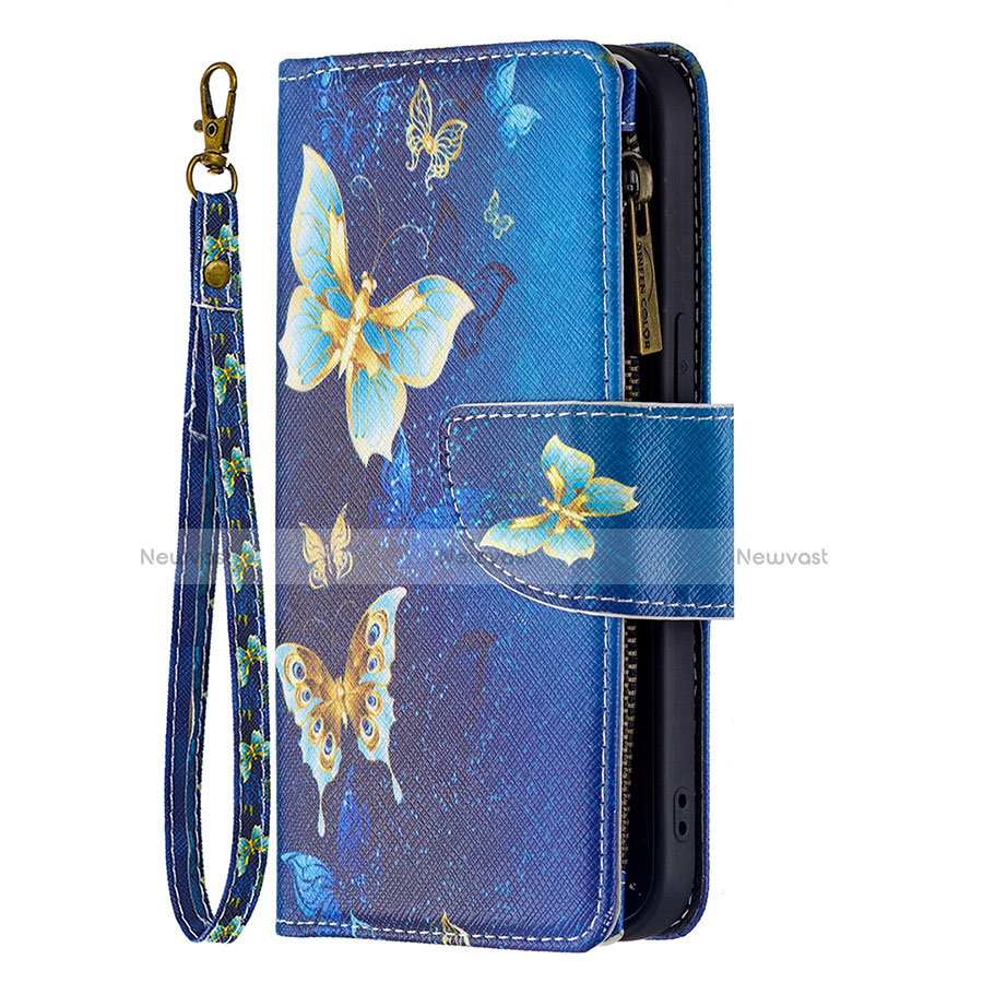 Leather Case Stands Butterfly Flip Cover L04 Holder for Apple iPhone 13 Blue