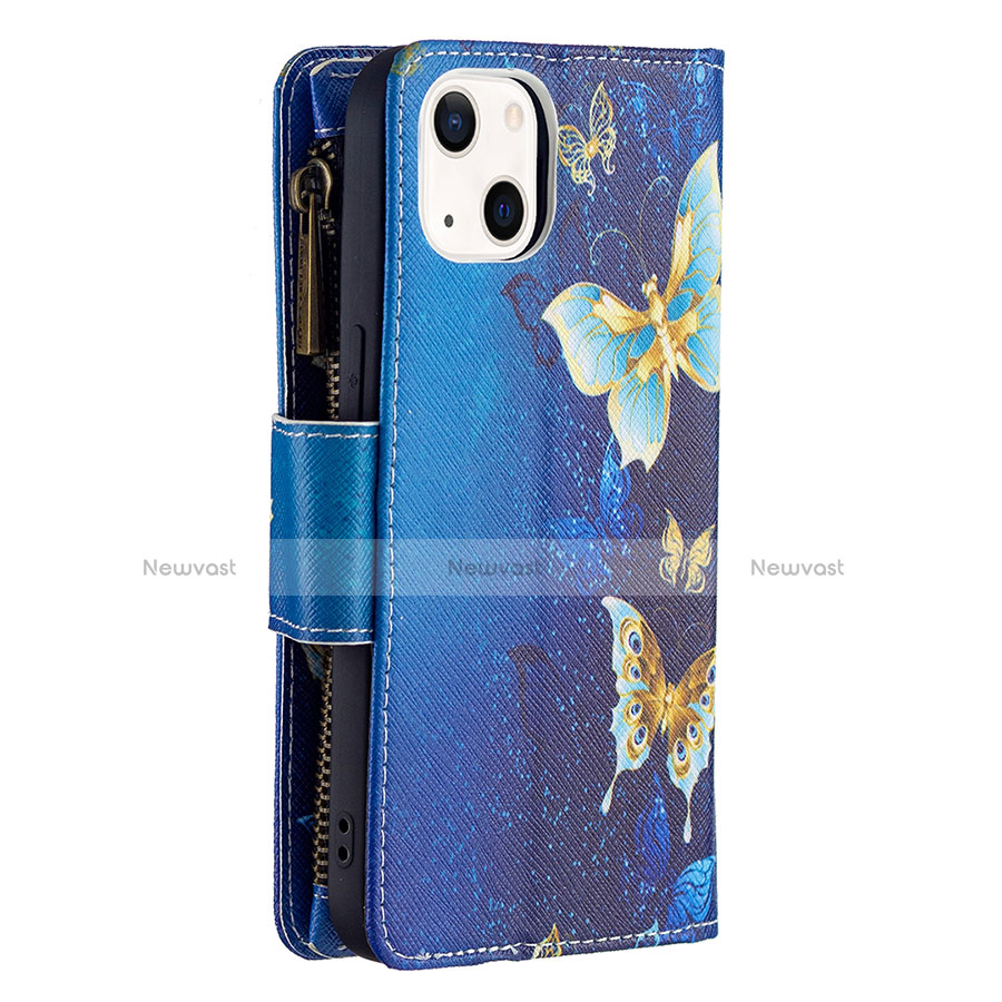 Leather Case Stands Butterfly Flip Cover L04 Holder for Apple iPhone 13 Blue