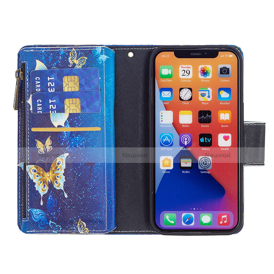 Leather Case Stands Butterfly Flip Cover L04 Holder for Apple iPhone 13 Blue