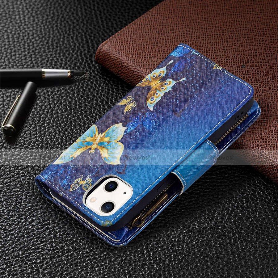 Leather Case Stands Butterfly Flip Cover L04 Holder for Apple iPhone 13 Blue