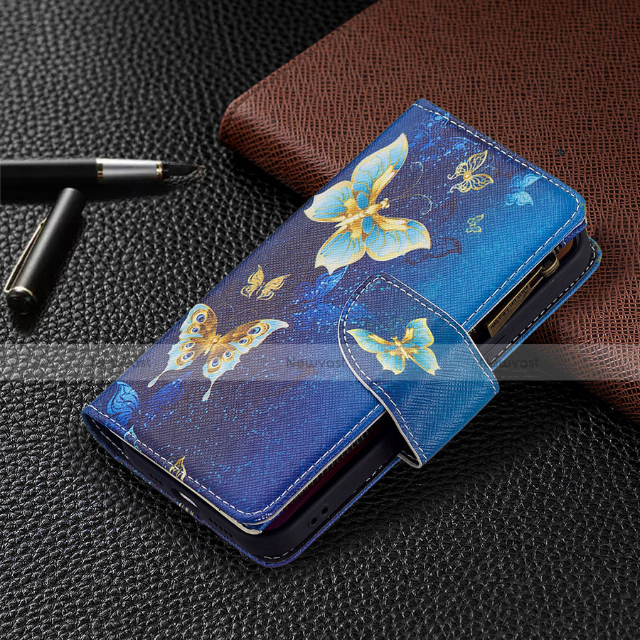 Leather Case Stands Butterfly Flip Cover L04 Holder for Apple iPhone 14 Blue