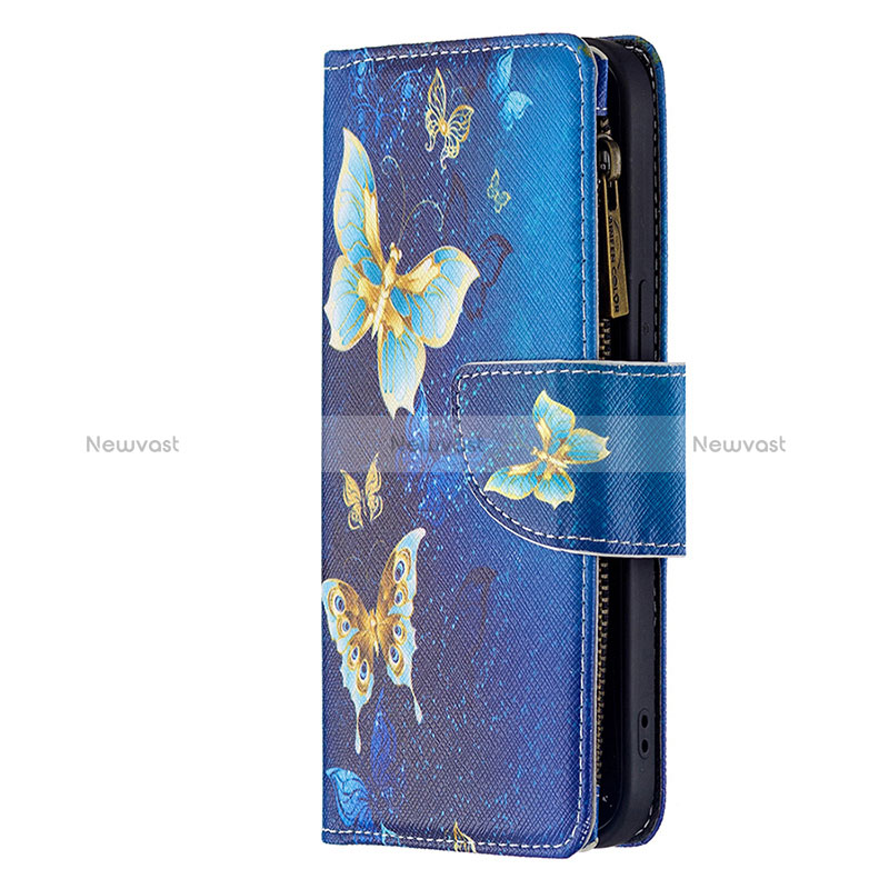 Leather Case Stands Butterfly Flip Cover L04 Holder for Apple iPhone 15 Blue