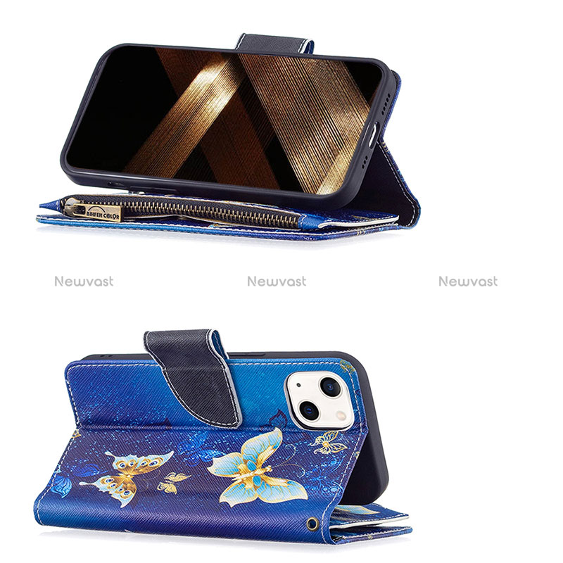 Leather Case Stands Butterfly Flip Cover L04 Holder for Apple iPhone 15 Blue