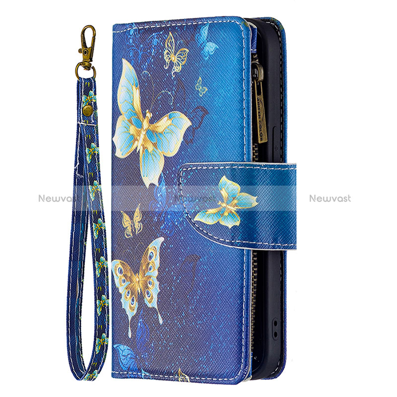 Leather Case Stands Butterfly Flip Cover L04 Holder for Apple iPhone 15 Plus Blue