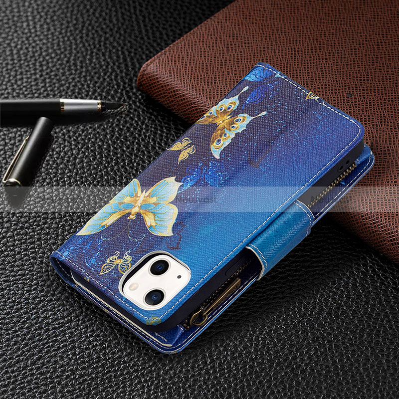 Leather Case Stands Butterfly Flip Cover L04 Holder for Apple iPhone 15 Plus Blue