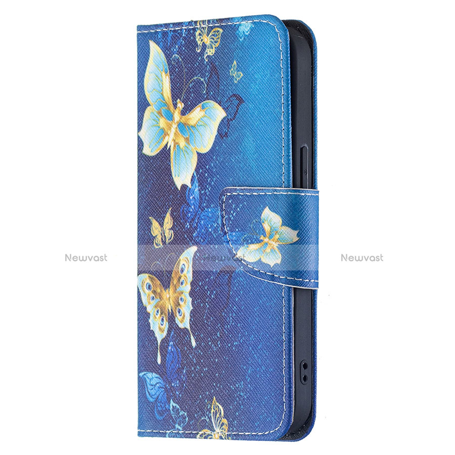 Leather Case Stands Butterfly Flip Cover L07 Holder for Apple iPhone 13 Mini Blue