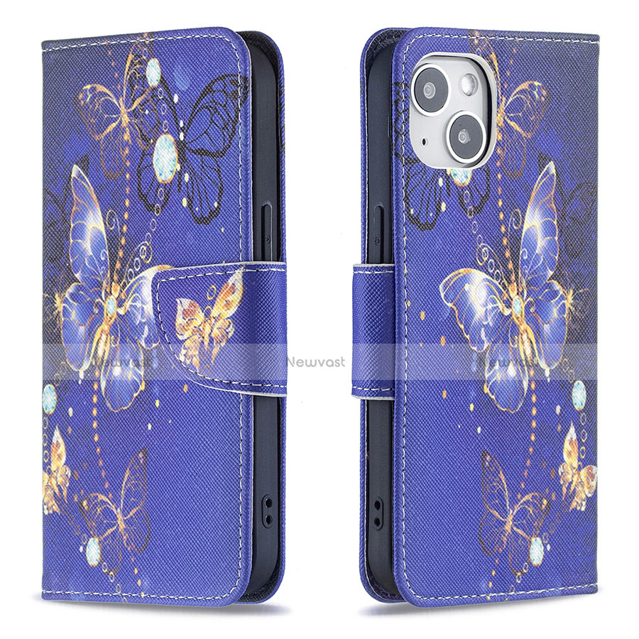 Leather Case Stands Butterfly Flip Cover L07 Holder for Apple iPhone 13 Mini Navy Blue