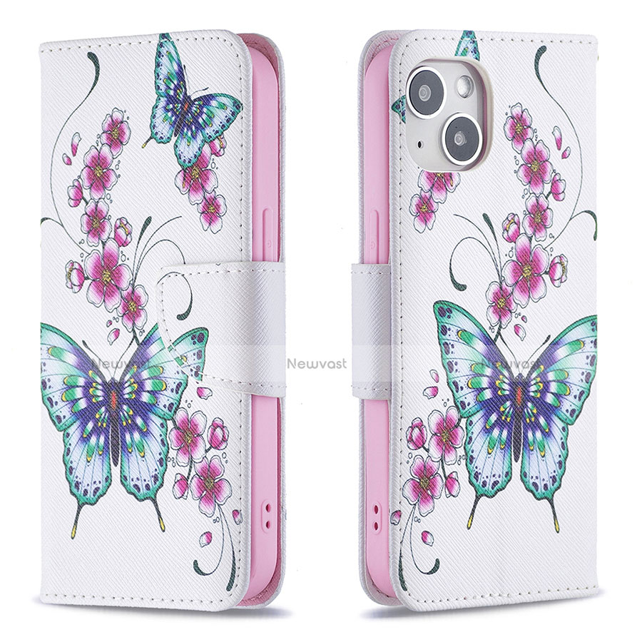 Leather Case Stands Butterfly Flip Cover L07 Holder for Apple iPhone 13 Mini White