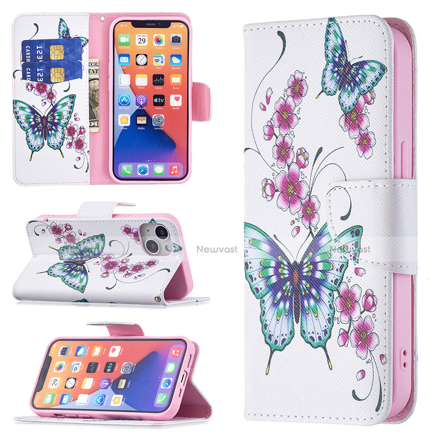 Leather Case Stands Butterfly Flip Cover L07 Holder for Apple iPhone 13 Mini White