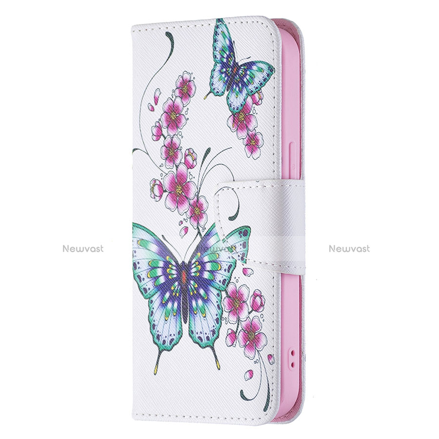 Leather Case Stands Butterfly Flip Cover L07 Holder for Apple iPhone 13 Mini White