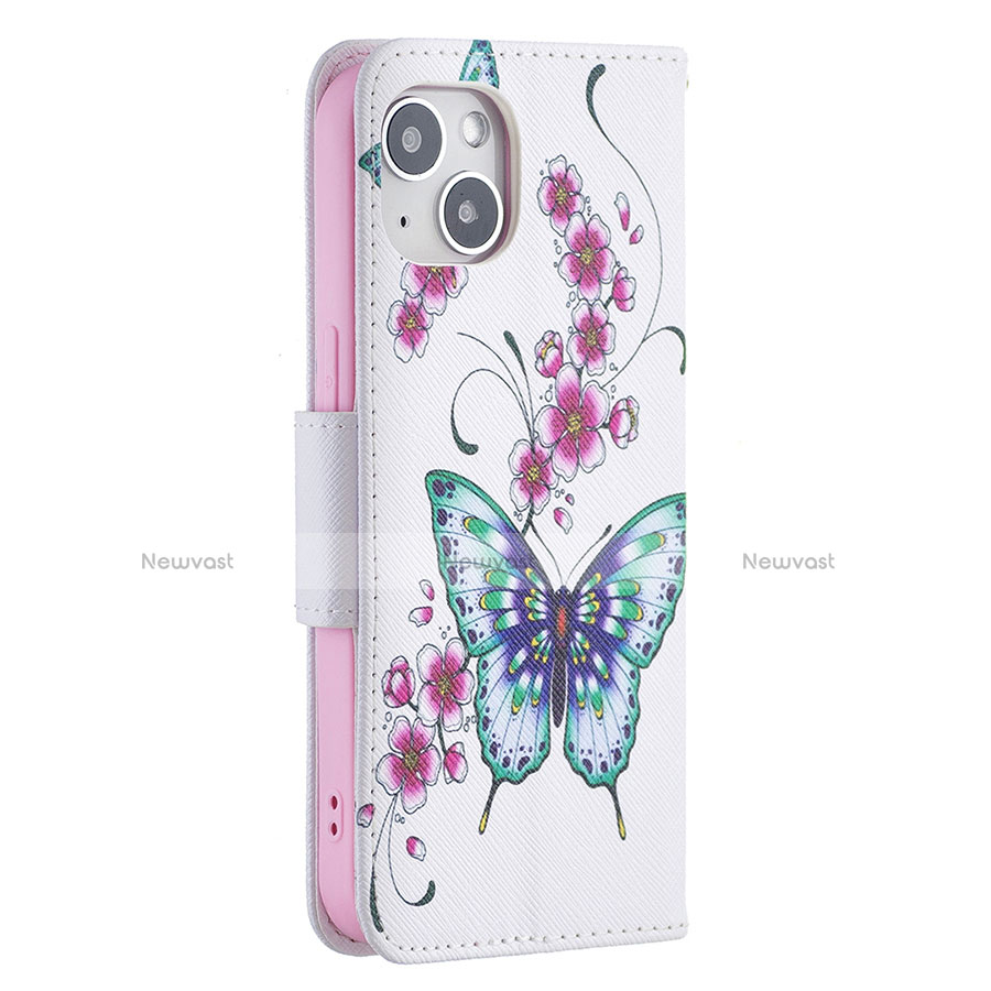 Leather Case Stands Butterfly Flip Cover L07 Holder for Apple iPhone 13 Mini White