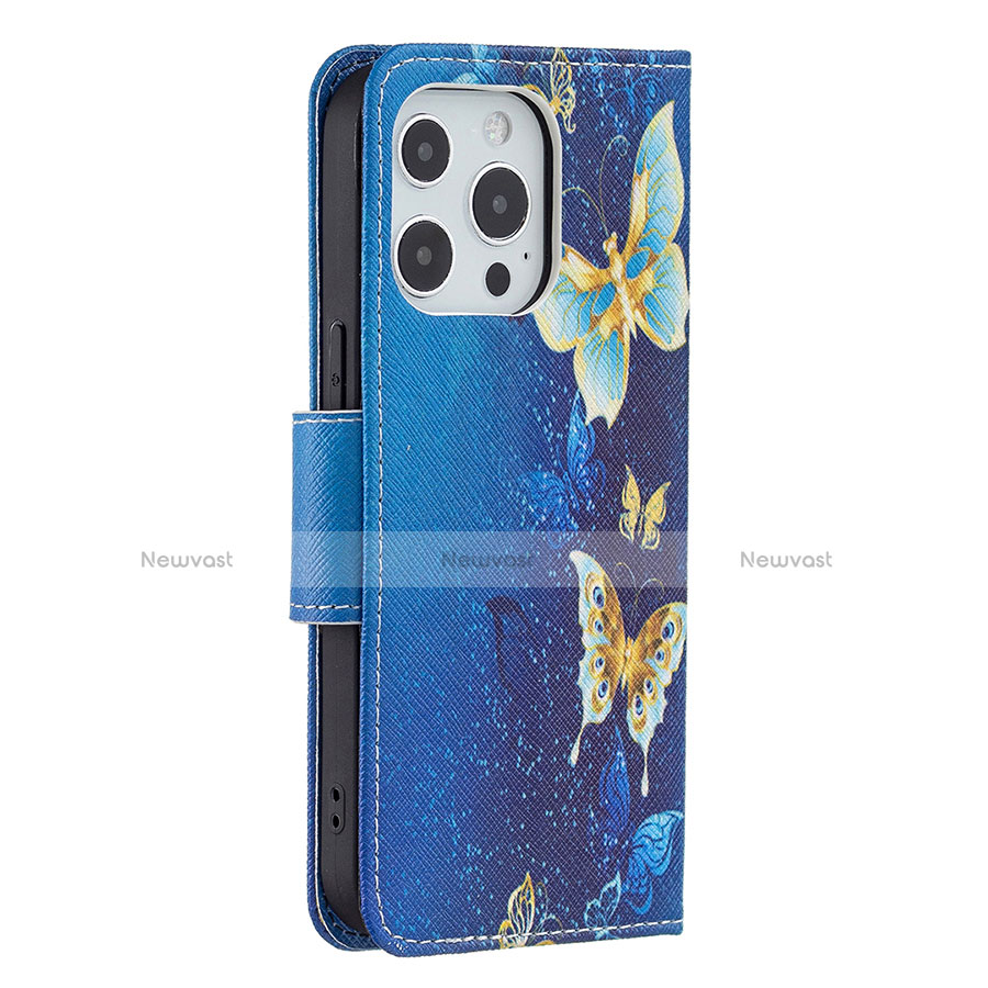 Leather Case Stands Butterfly Flip Cover L07 Holder for Apple iPhone 13 Pro Blue