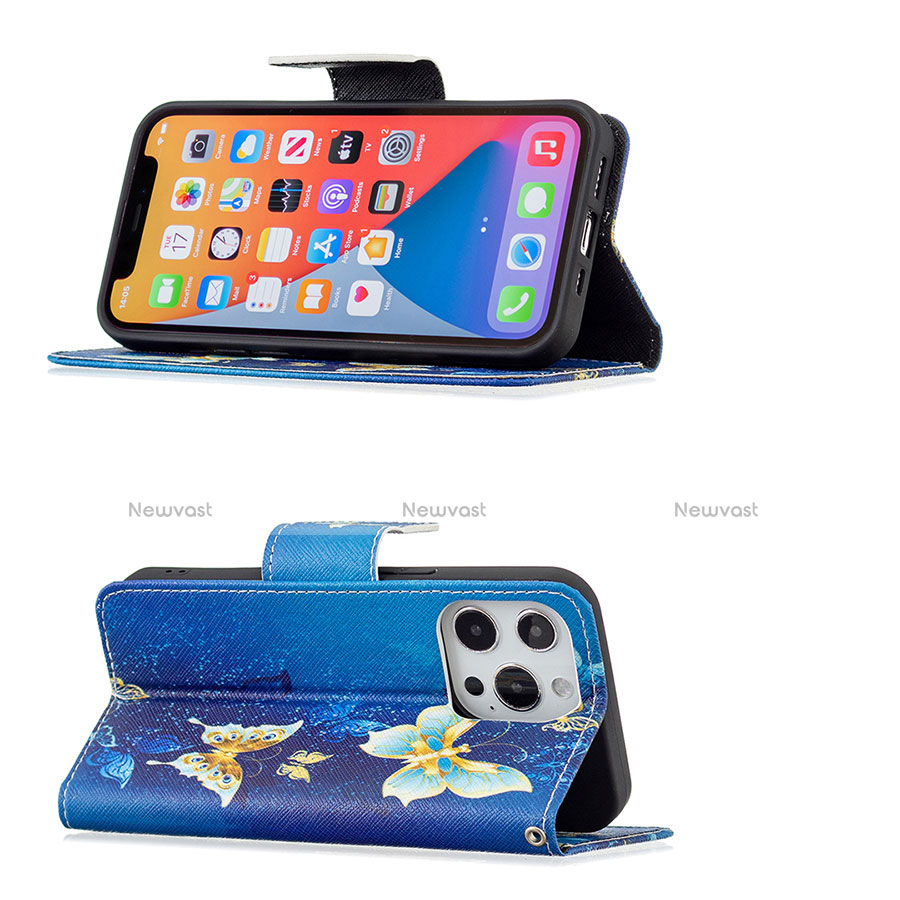 Leather Case Stands Butterfly Flip Cover L07 Holder for Apple iPhone 13 Pro Blue