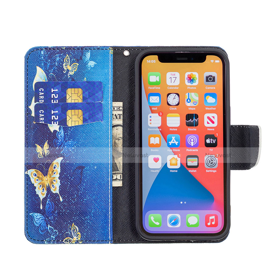 Leather Case Stands Butterfly Flip Cover L07 Holder for Apple iPhone 13 Pro Blue