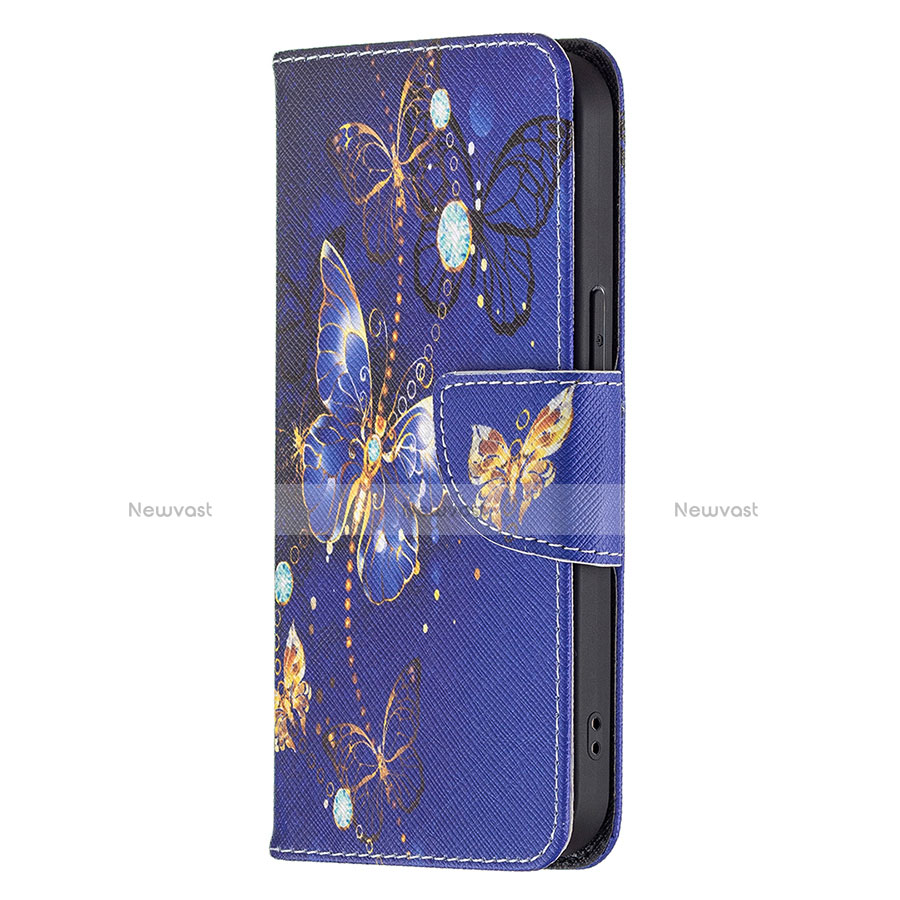 Leather Case Stands Butterfly Flip Cover L07 Holder for Apple iPhone 13 Pro Navy Blue