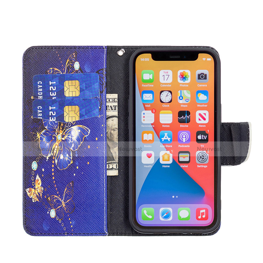 Leather Case Stands Butterfly Flip Cover L07 Holder for Apple iPhone 13 Pro Navy Blue