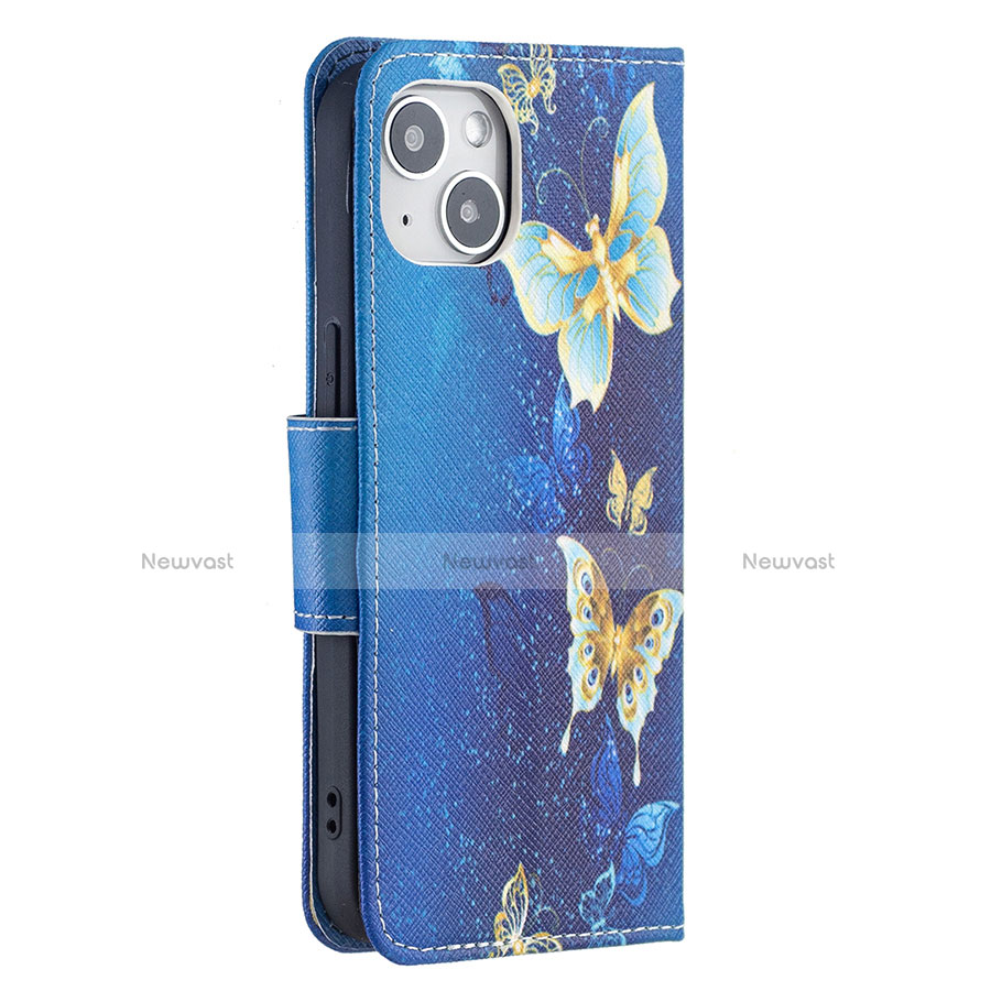Leather Case Stands Butterfly Flip Cover L07 Holder for Apple iPhone 14 Blue