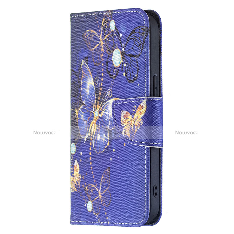 Leather Case Stands Butterfly Flip Cover L07 Holder for Apple iPhone 14 Navy Blue