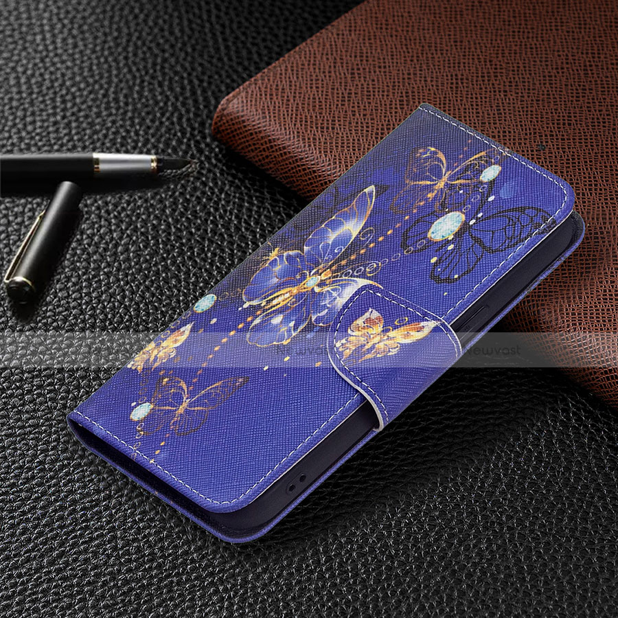 Leather Case Stands Butterfly Flip Cover L07 Holder for Apple iPhone 14 Navy Blue