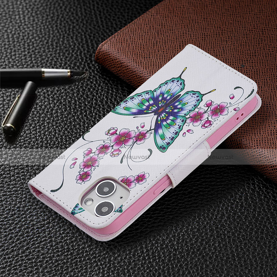 Leather Case Stands Butterfly Flip Cover L07 Holder for Apple iPhone 14 Plus White