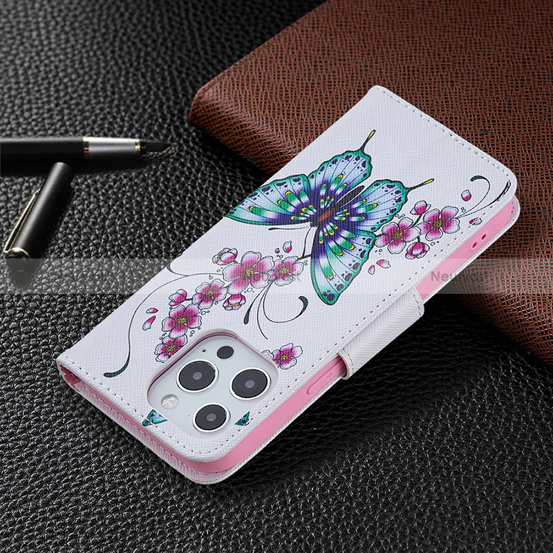 Leather Case Stands Butterfly Flip Cover L07 Holder for Apple iPhone 14 Pro Max Pink