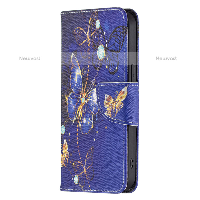 Leather Case Stands Butterfly Flip Cover L07 Holder for Apple iPhone 14 Pro Navy Blue