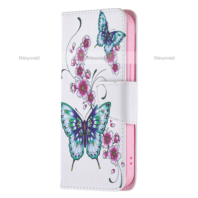 Leather Case Stands Butterfly Flip Cover L07 Holder for Apple iPhone 14 Pro Pink