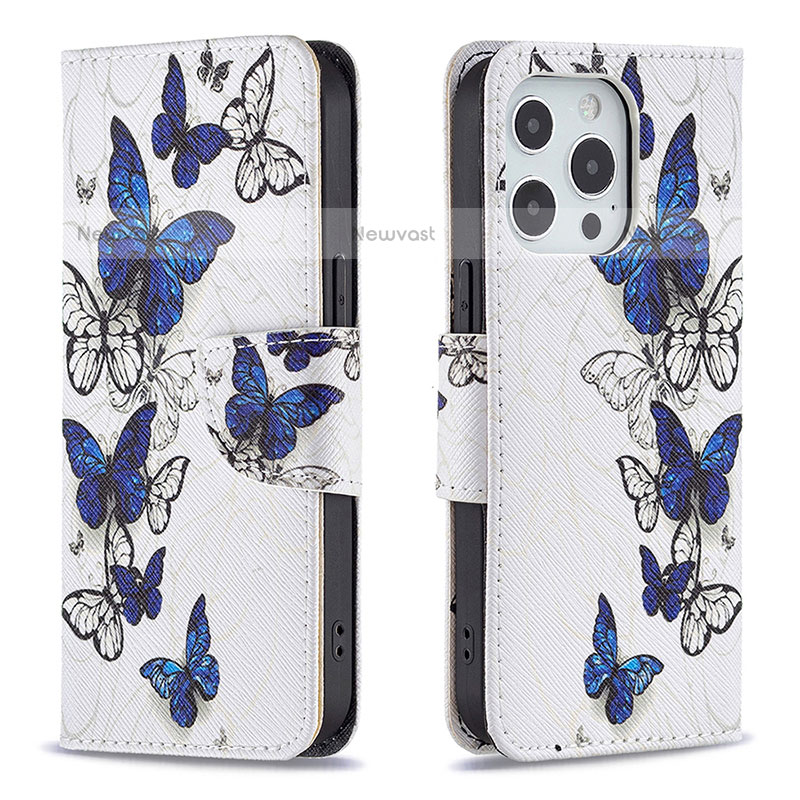 Leather Case Stands Butterfly Flip Cover L07 Holder for Apple iPhone 14 Pro White