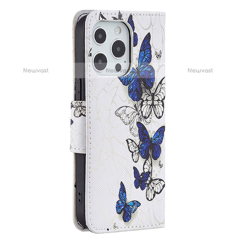 Leather Case Stands Butterfly Flip Cover L07 Holder for Apple iPhone 14 Pro White