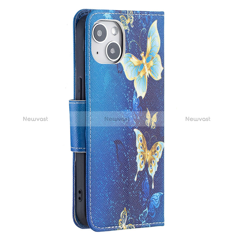 Leather Case Stands Butterfly Flip Cover L07 Holder for Apple iPhone 15 Blue