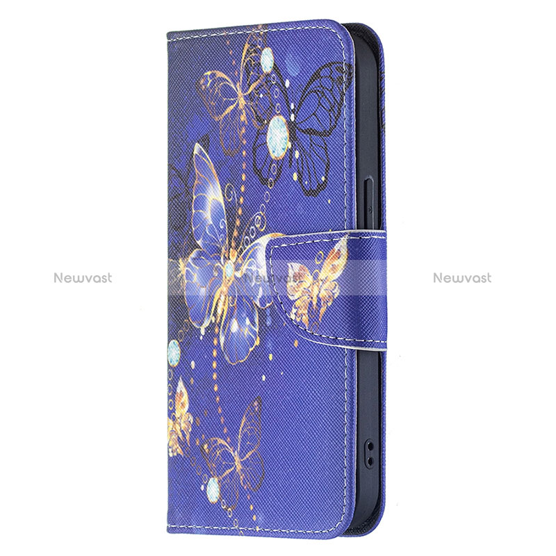 Leather Case Stands Butterfly Flip Cover L07 Holder for Apple iPhone 15 Navy Blue