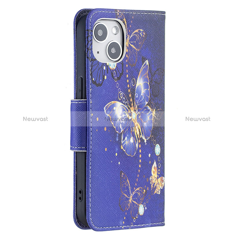 Leather Case Stands Butterfly Flip Cover L07 Holder for Apple iPhone 15 Navy Blue