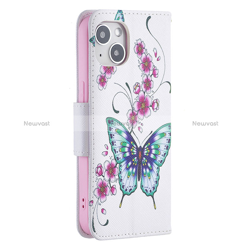 Leather Case Stands Butterfly Flip Cover L07 Holder for Apple iPhone 15 Plus White