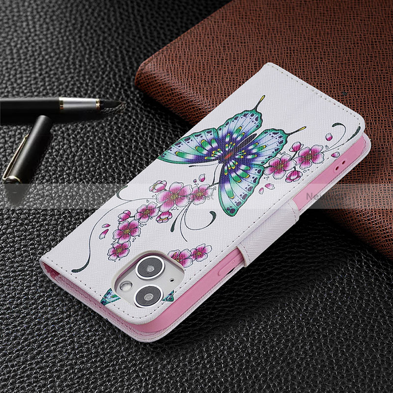 Leather Case Stands Butterfly Flip Cover L07 Holder for Apple iPhone 15 Plus White