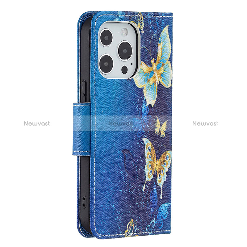 Leather Case Stands Butterfly Flip Cover L07 Holder for Apple iPhone 15 Pro Blue