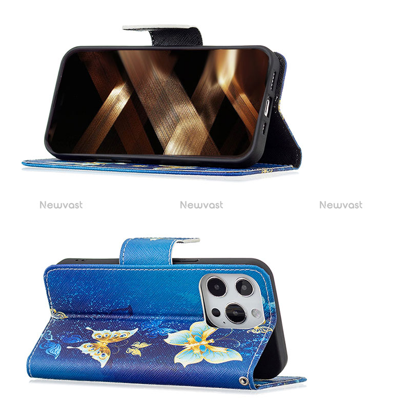 Leather Case Stands Butterfly Flip Cover L07 Holder for Apple iPhone 15 Pro Blue