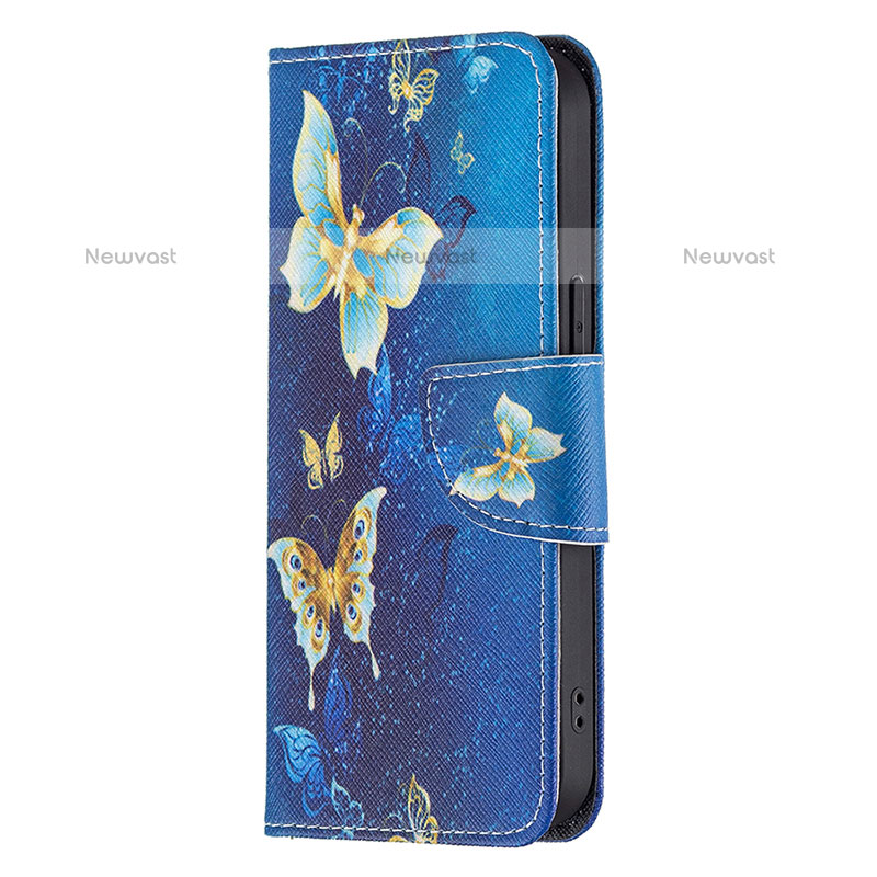 Leather Case Stands Butterfly Flip Cover L07 Holder for Apple iPhone 15 Pro Max Blue