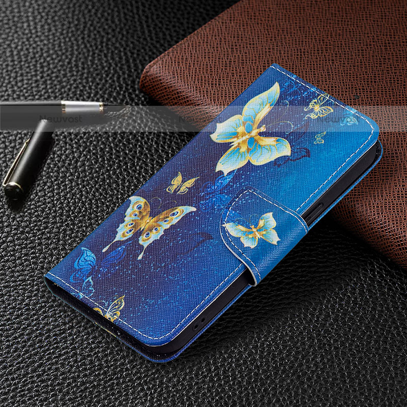 Leather Case Stands Butterfly Flip Cover L07 Holder for Apple iPhone 15 Pro Max Blue