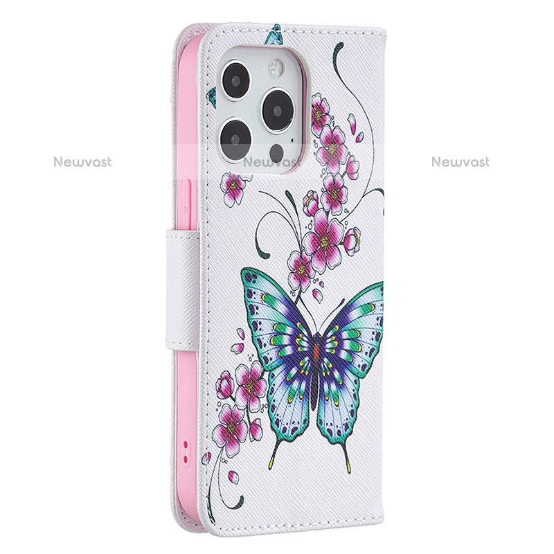 Leather Case Stands Butterfly Flip Cover L07 Holder for Apple iPhone 15 Pro Max Pink