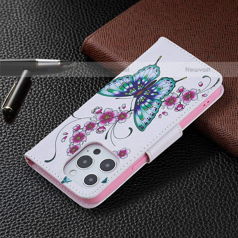 Leather Case Stands Butterfly Flip Cover L07 Holder for Apple iPhone 15 Pro Max Pink