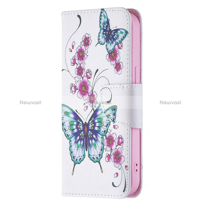 Leather Case Stands Butterfly Flip Cover L07 Holder for Apple iPhone 15 White