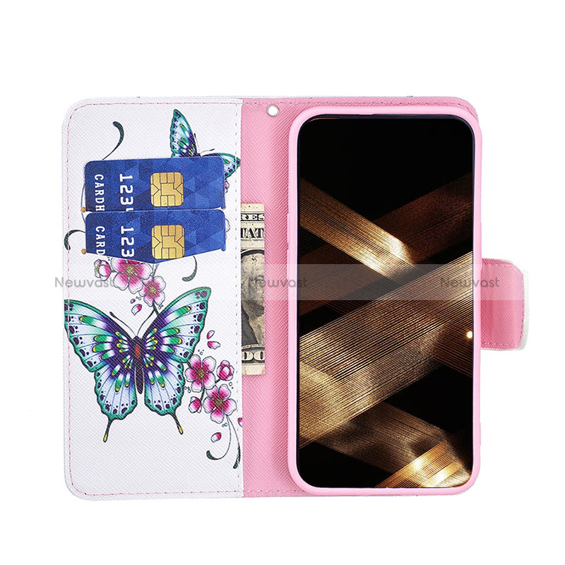 Leather Case Stands Butterfly Flip Cover L07 Holder for Apple iPhone 15 White