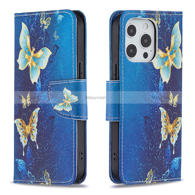 Leather Case Stands Butterfly Flip Cover L07 Holder for Apple iPhone 16 Pro Max Blue