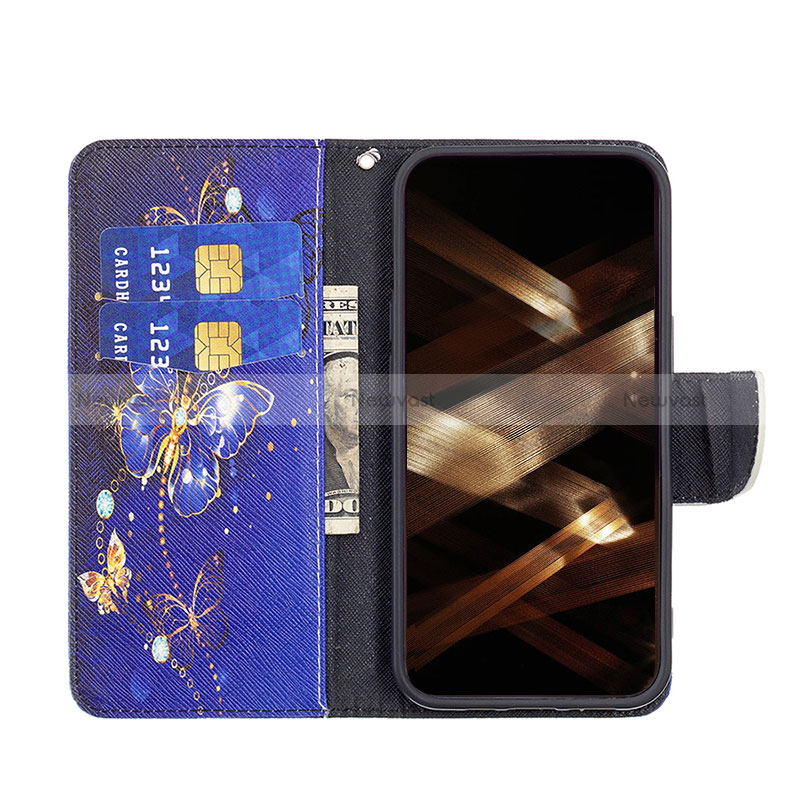 Leather Case Stands Butterfly Flip Cover L07 Holder for Apple iPhone 16 Pro Max Navy Blue