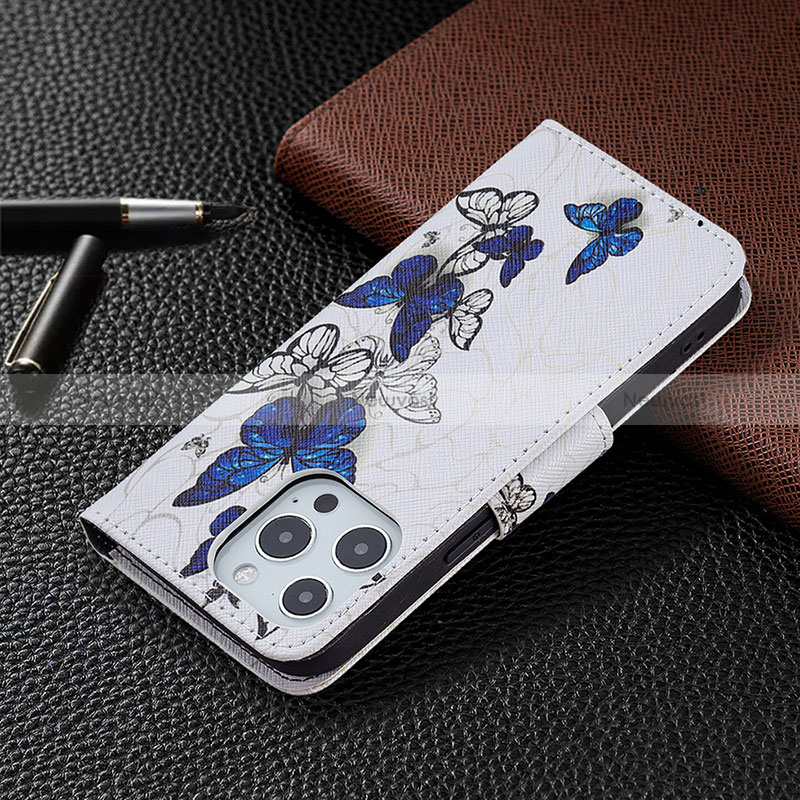 Leather Case Stands Butterfly Flip Cover L07 Holder for Apple iPhone 16 Pro Max White