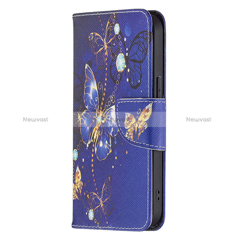 Leather Case Stands Butterfly Flip Cover L07 Holder for Apple iPhone 16 Pro Navy Blue