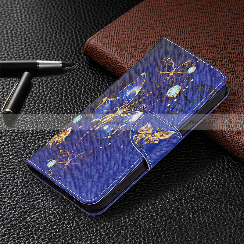 Leather Case Stands Butterfly Flip Cover L07 Holder for Apple iPhone 16 Pro Navy Blue